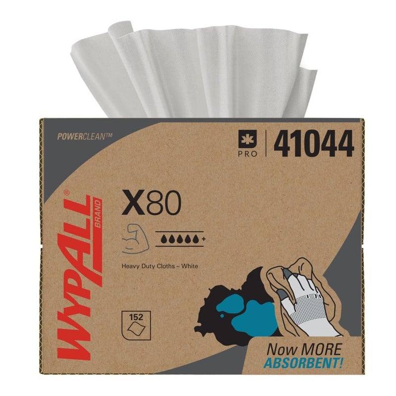 WypAll PowerClean X80 Cloths Heavy Duty Wipes (41044), Brag Box, Extended Use Towels, White (1 Packs of 152 Sheets, 152 Sheet Total) - Image 1